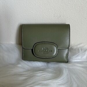 Coach Wyn Small Wallet Olive Green Leather Tri-Fold Card Case C2328